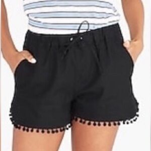 J Crew Black Linen/Cotton Pull On Style Shorts w/pockets & Pom Pom's Large